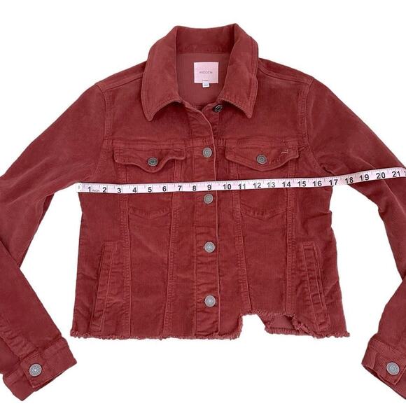 Hidden XS Cropped Corduroy Jacket Burgundy Red Button Front Frayed Hem Boho - Picture 4 of 8